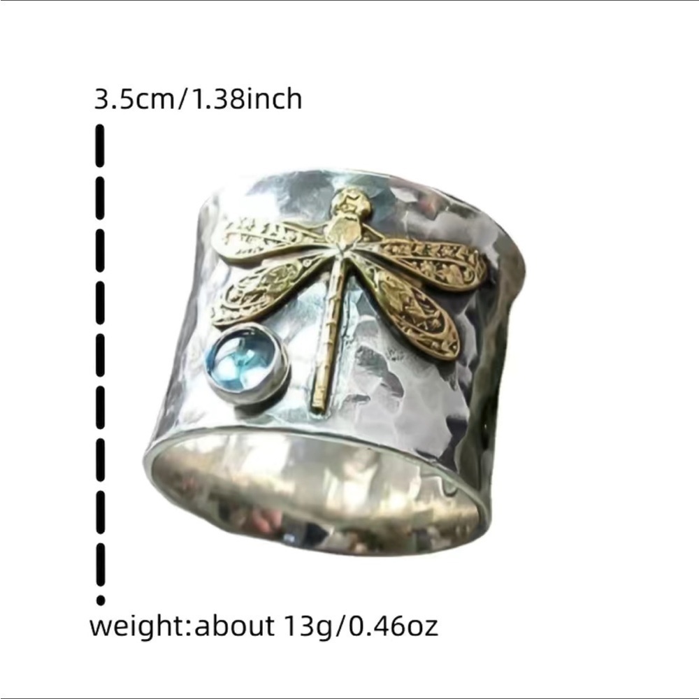Dragonfly Ring Thumb Ring Silver Tone Hammered Look Unisex - Picture 3 of 13